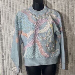 Vintage 1980 Jaclyn Smith Sweater pastel blue pink yellow green rose grandma med